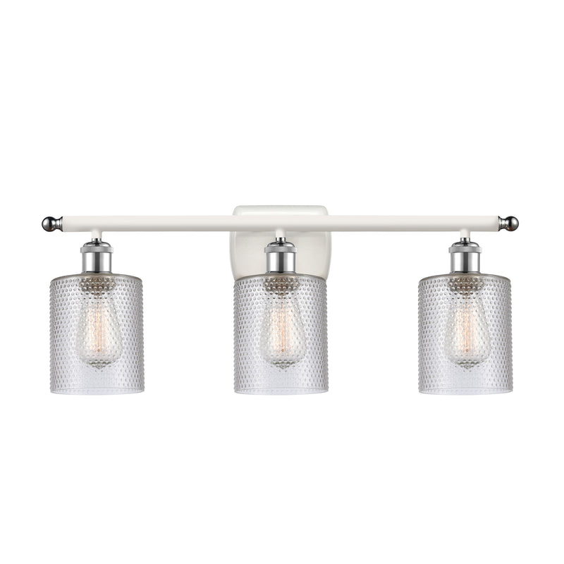 Cobbleskill Bath Vanity Light shown in the White and Polished Chrome finish with a Clear shade