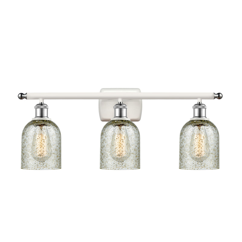 Caledonia Bath Vanity Light shown in the White and Polished Chrome finish with a Mica shade