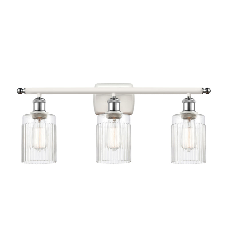 Hadley Bath Vanity Light shown in the White and Polished Chrome finish with a Clear shade