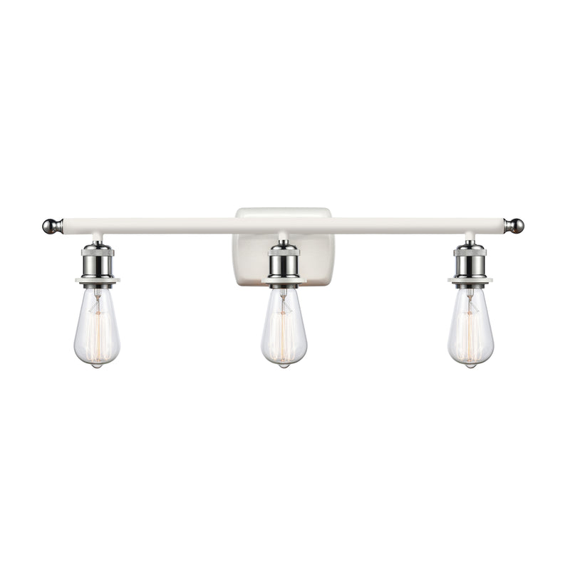 Bare Bulb Bath Vanity Light shown in the White and Polished Chrome finish