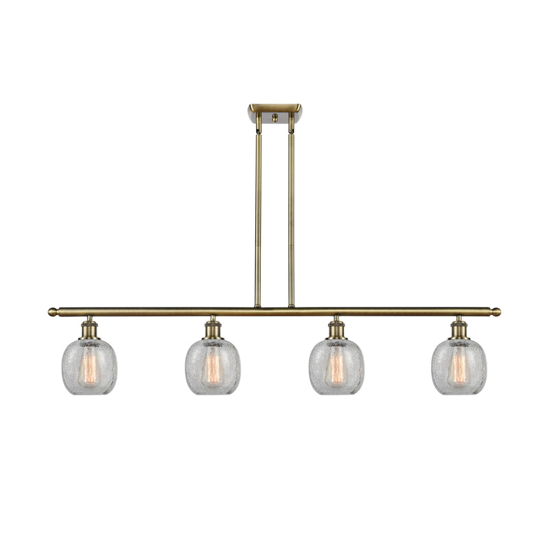 Belfast Island Light shown in the Antique Brass finish with a Clear Crackle shade