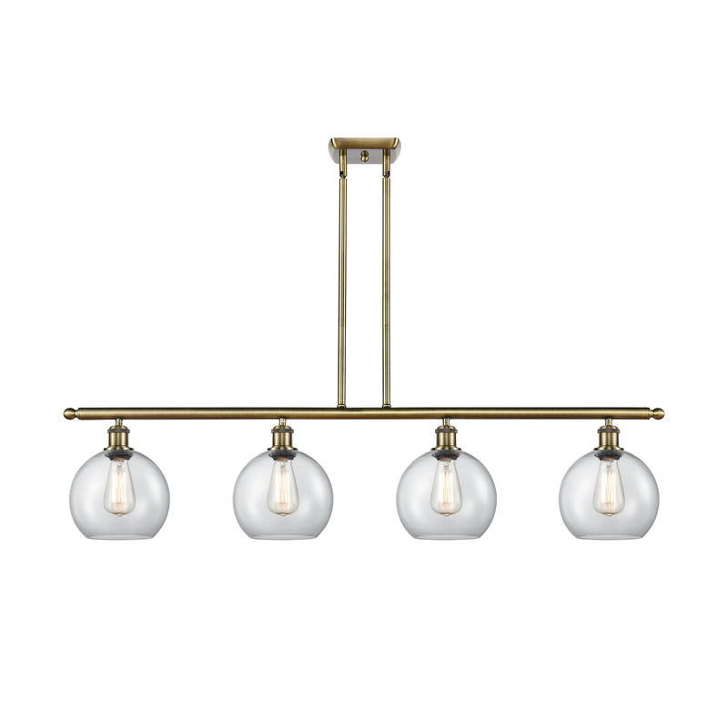 Athens Island Light shown in the Antique Brass finish with a Clear shade