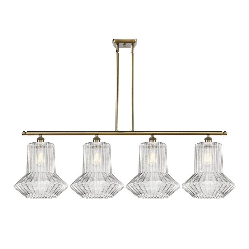 Springwater Island Light shown in the Antique Brass finish with a Clear Spiral Fluted shade