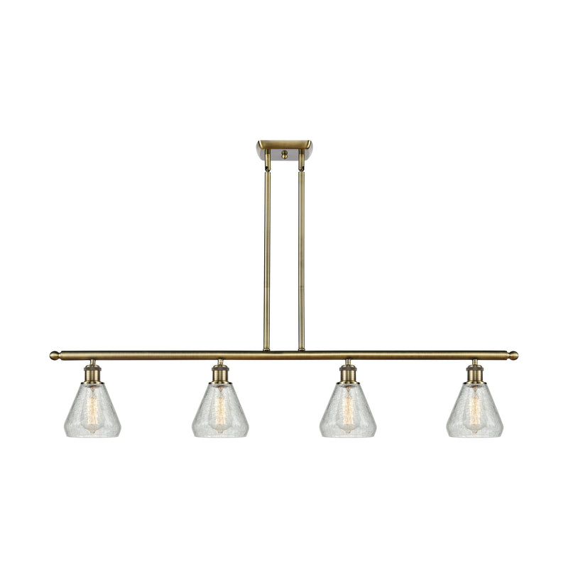 Conesus Island Light shown in the Antique Brass finish with a Clear Crackle shade