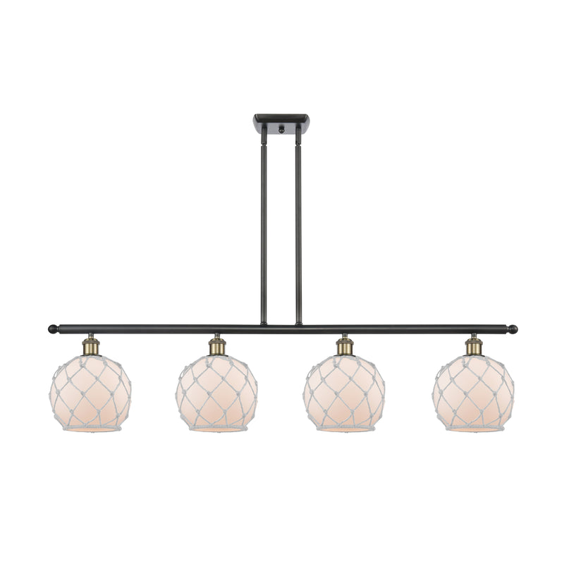 Farmhouse Rope Island Light shown in the Black Antique Brass finish with a White Glass with White Rope shade