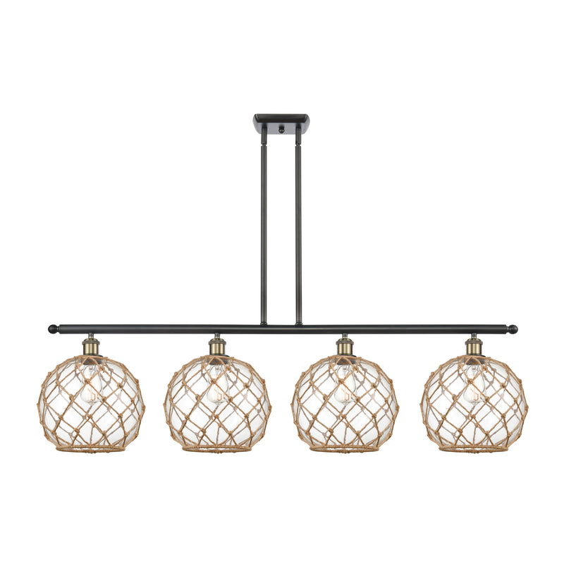 Farmhouse Rope Island Light shown in the Black Antique Brass finish with a Clear Glass with Brown Rope shade