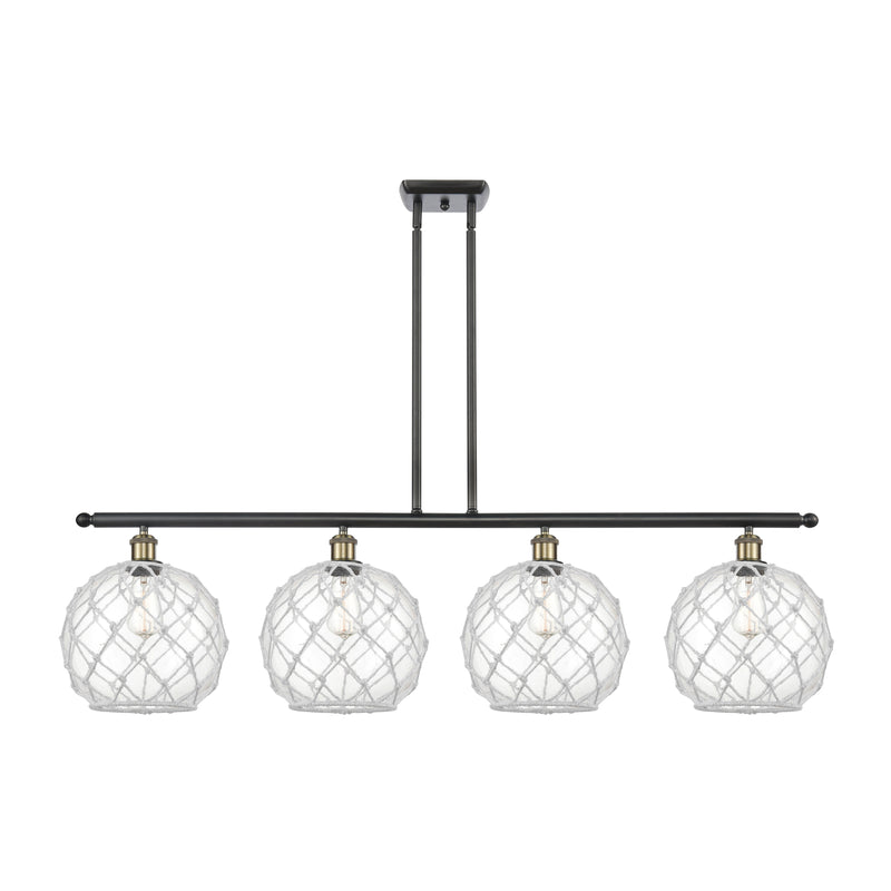 Farmhouse Rope Island Light shown in the Black Antique Brass finish with a Clear Glass with White Rope shade