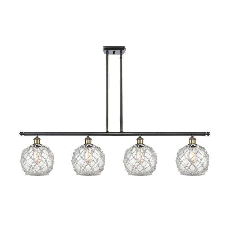 Farmhouse Rope Island Light shown in the Black Antique Brass finish with a Clear Glass with White Rope shade