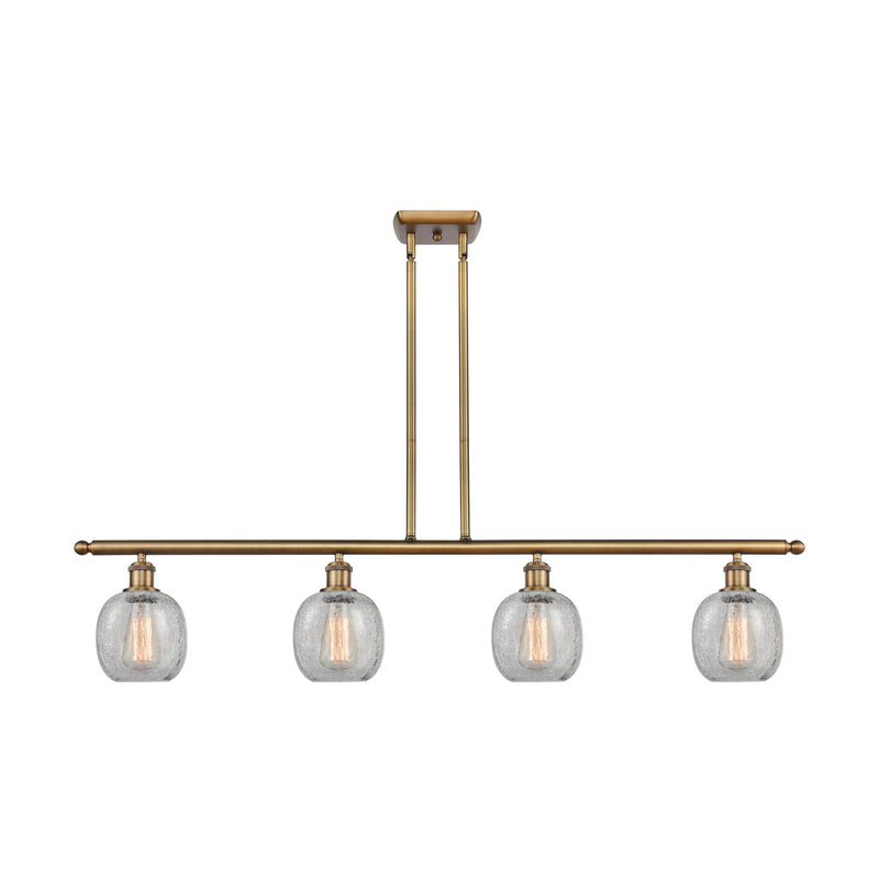 Belfast Island Light shown in the Brushed Brass finish with a Clear Crackle shade