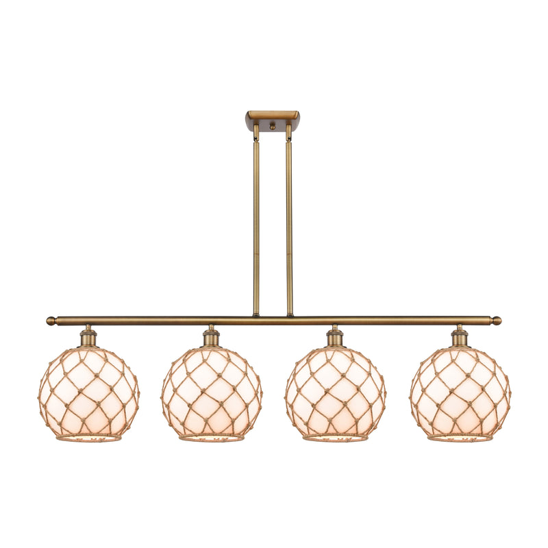 Farmhouse Rope Island Light shown in the Brushed Brass finish with a White Glass with Brown Rope shade