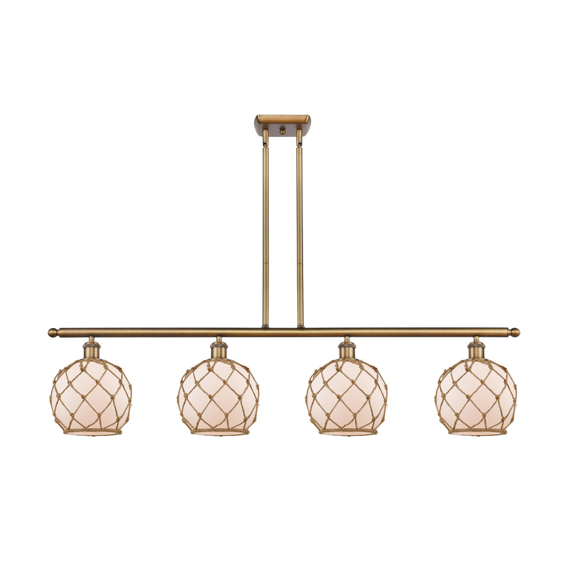 Farmhouse Rope Island Light shown in the Brushed Brass finish with a White Glass with Brown Rope shade