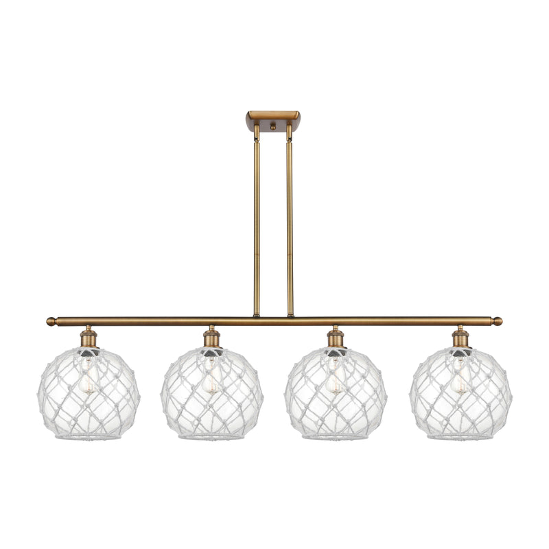 Farmhouse Rope Island Light shown in the Brushed Brass finish with a Clear Glass with White Rope shade