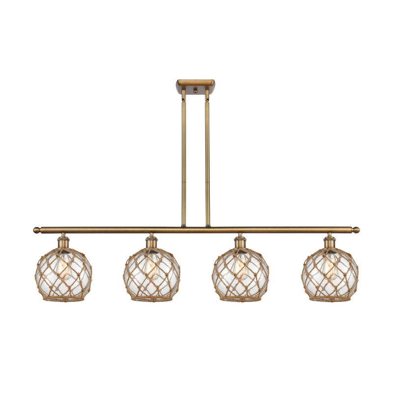 Farmhouse Rope Island Light shown in the Brushed Brass finish with a Clear Glass with Brown Rope shade