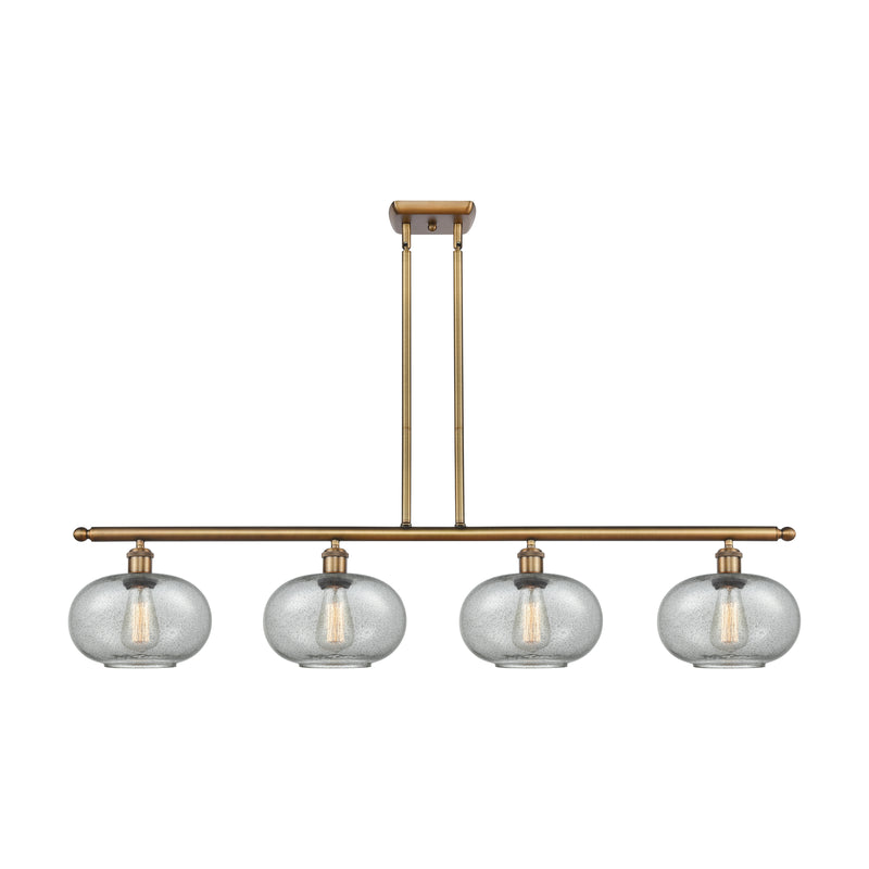 Gorham Island Light shown in the Brushed Brass finish with a Charcoal shade