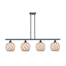 Farmhouse Rope Island Light shown in the Matte Black finish with a White Glass with Brown Rope shade