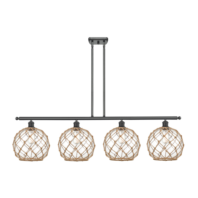 Farmhouse Rope Island Light shown in the Matte Black finish with a Clear Glass with Brown Rope shade