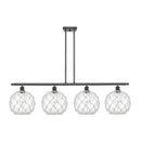 Farmhouse Rope Island Light shown in the Matte Black finish with a Clear Glass with White Rope shade