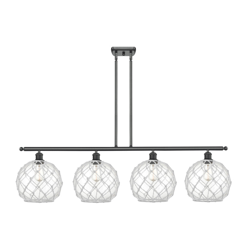 Farmhouse Rope Island Light shown in the Matte Black finish with a Clear Glass with White Rope shade