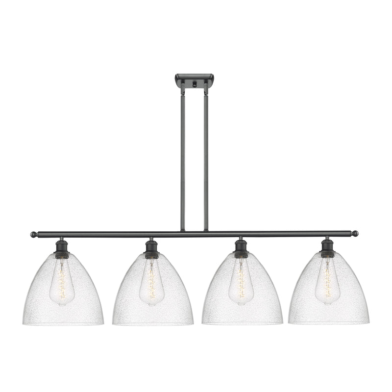 Ballston Dome Island Light shown in the Matte Black finish with a Seedy shade