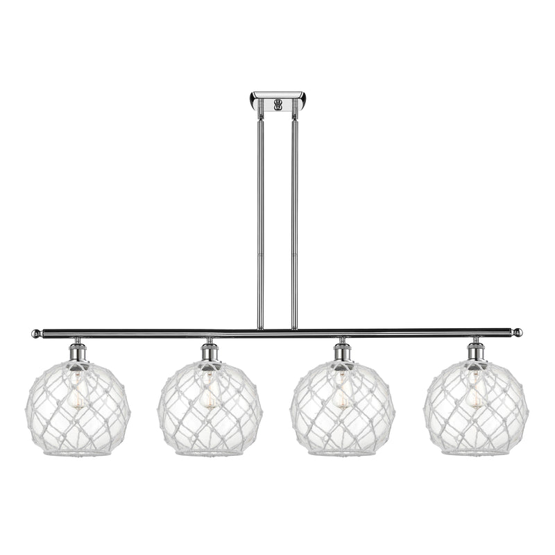 Farmhouse Rope Island Light shown in the Polished Chrome finish with a Clear Glass with White Rope shade