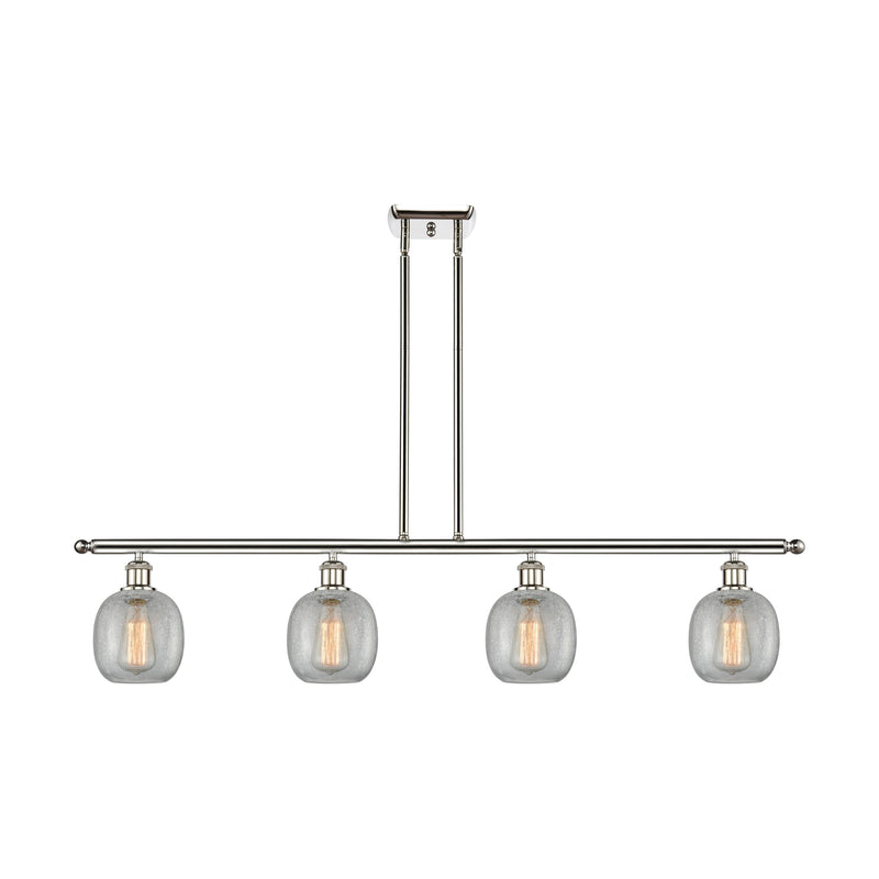 Belfast Island Light shown in the Polished Nickel finish with a Clear Crackle shade