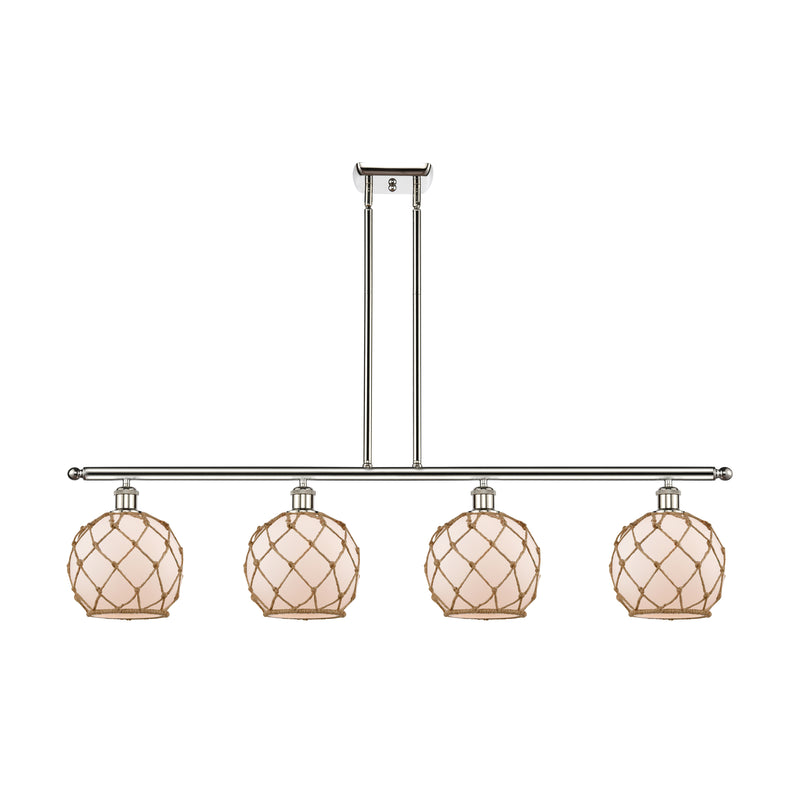 Farmhouse Rope Island Light shown in the Polished Nickel finish with a White Glass with Brown Rope shade