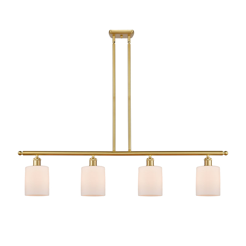 Cobbleskill Island Light shown in the Satin Gold finish with a Matte White shade