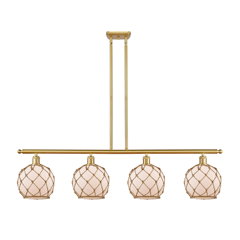 Farmhouse Rope Island Light shown in the Satin Gold finish with a White Glass with Brown Rope shade