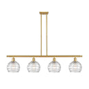 Deco Swirl Island Light shown in the Satin Gold finish with a Clear shade