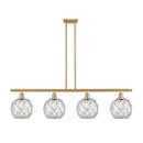 Farmhouse Rope Island Light shown in the Satin Gold finish with a Clear Glass with White Rope shade