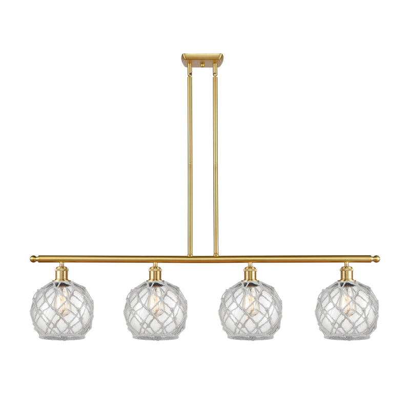 Farmhouse Rope Island Light shown in the Satin Gold finish with a Clear Glass with White Rope shade