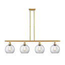 Athens Island Light shown in the Satin Gold finish with a Clear shade