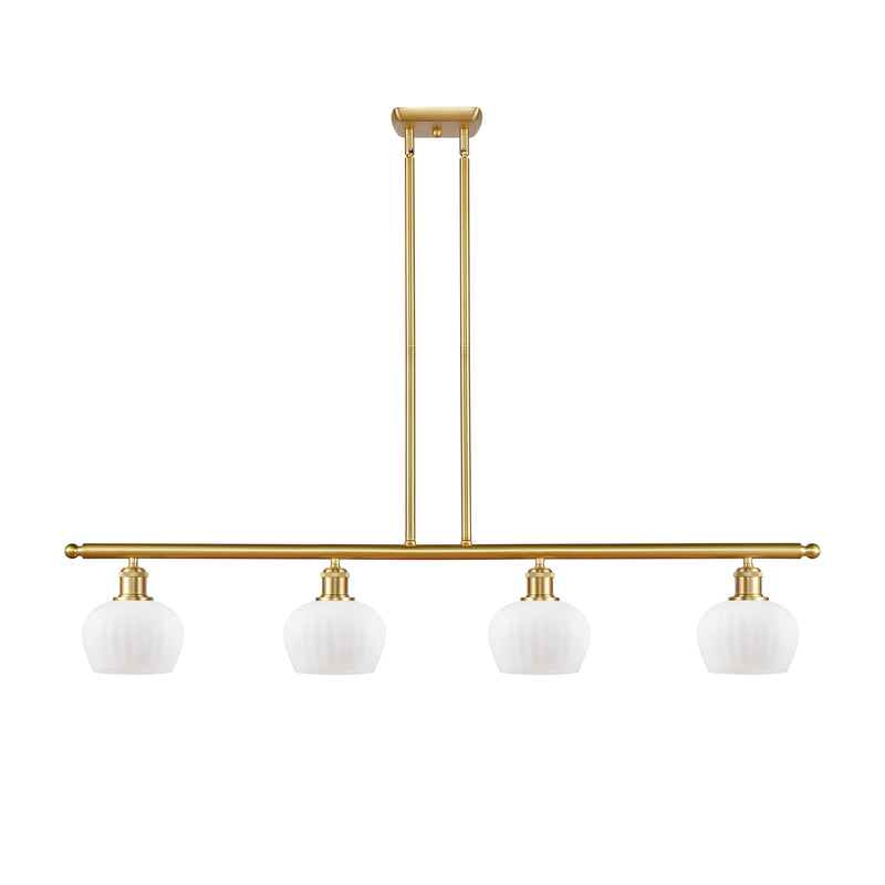 Fenton Island Light shown in the Satin Gold finish with a Matte White shade