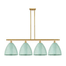 Plymouth Dome Island Light shown in the Satin Gold finish with a Seafoam shade