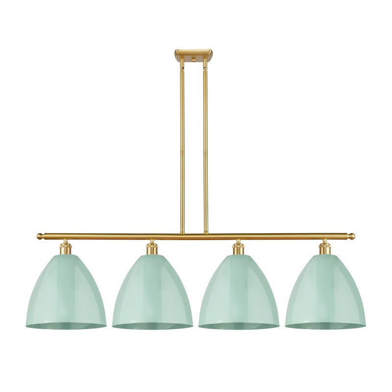 Plymouth Dome Island Light shown in the Satin Gold finish with a Seafoam shade