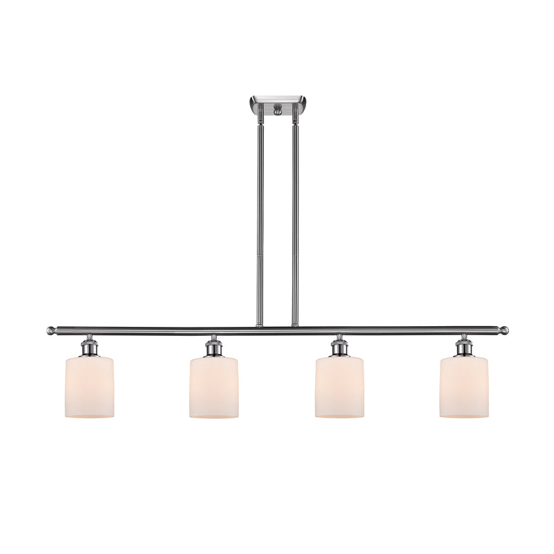 Cobbleskill Island Light shown in the Brushed Satin Nickel finish with a Matte White shade