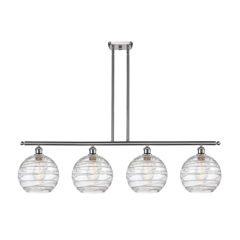 Deco Swirl Island Light shown in the Brushed Satin Nickel finish with a Clear shade