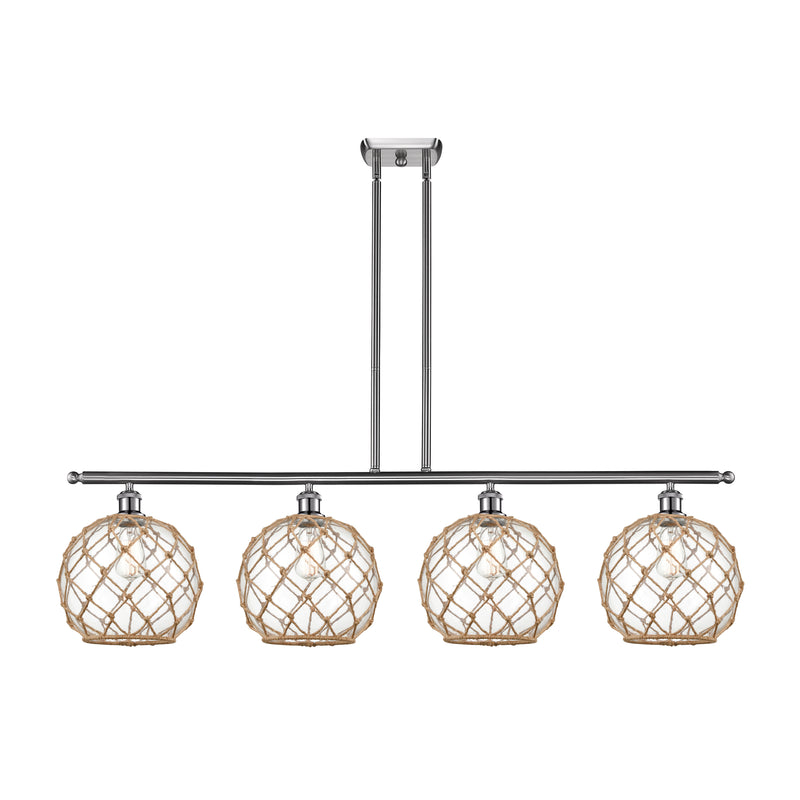 Farmhouse Rope Island Light shown in the Brushed Satin Nickel finish with a Clear Glass with Brown Rope shade