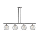 Farmhouse Rope Island Light shown in the Brushed Satin Nickel finish with a Clear Glass with White Rope shade