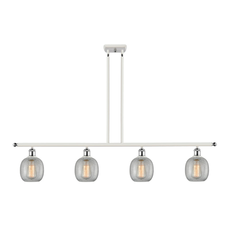 Belfast Island Light shown in the White and Polished Chrome finish with a Clear Crackle shade