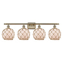 Farmhouse Rope Bath Vanity Light shown in the Antique Brass finish with a White Glass with Brown Rope shade