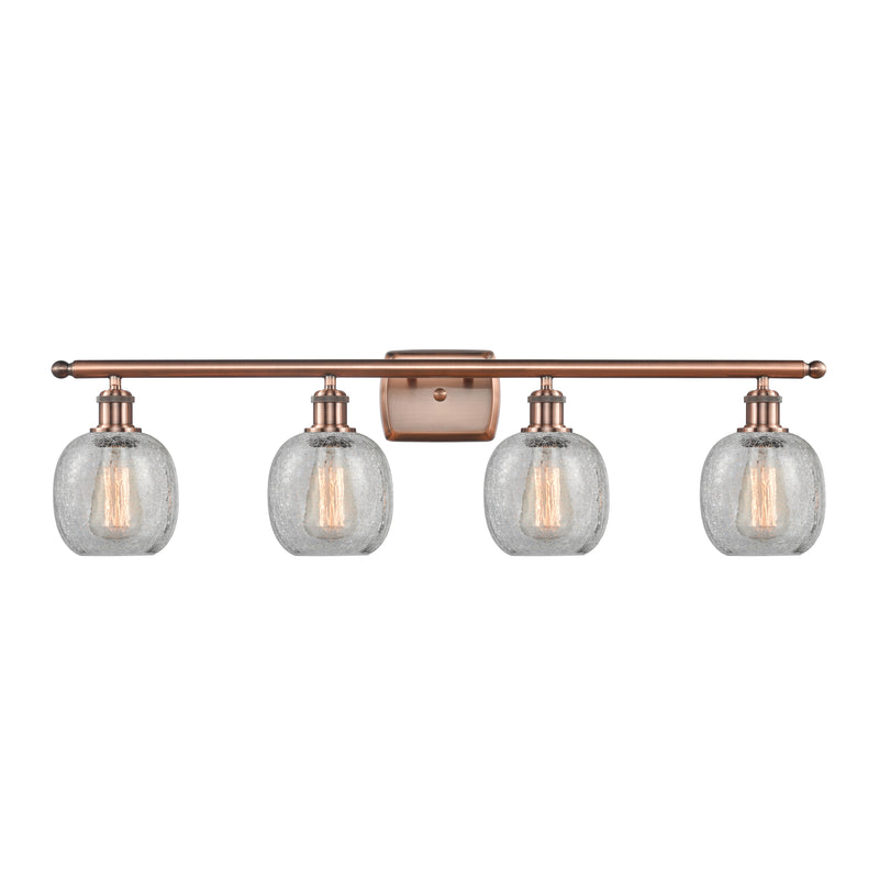 Belfast Bath Vanity Light shown in the Antique Copper finish with a Clear Crackle shade