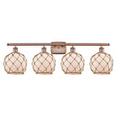 Farmhouse Rope Bath Vanity Light shown in the Antique Copper finish with a White Glass with Brown Rope shade