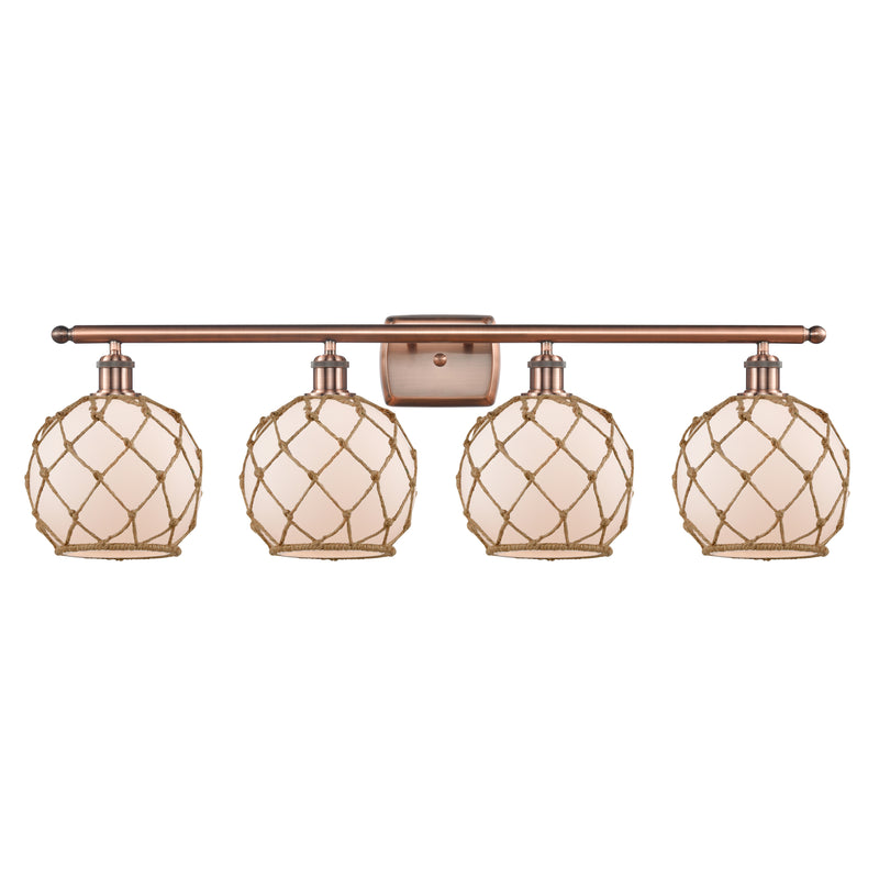 Farmhouse Rope Bath Vanity Light shown in the Antique Copper finish with a White Glass with Brown Rope shade