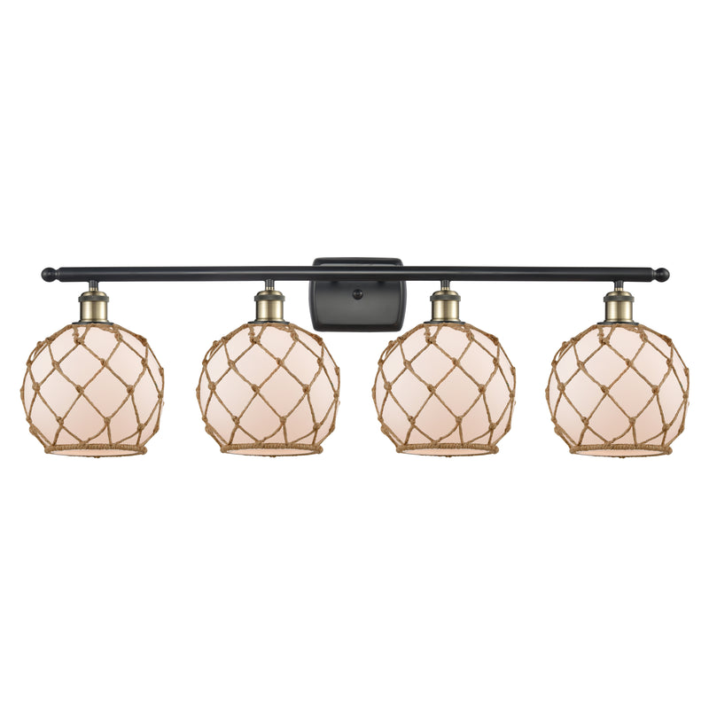 Farmhouse Rope Bath Vanity Light shown in the Black Antique Brass finish with a White Glass with Brown Rope shade