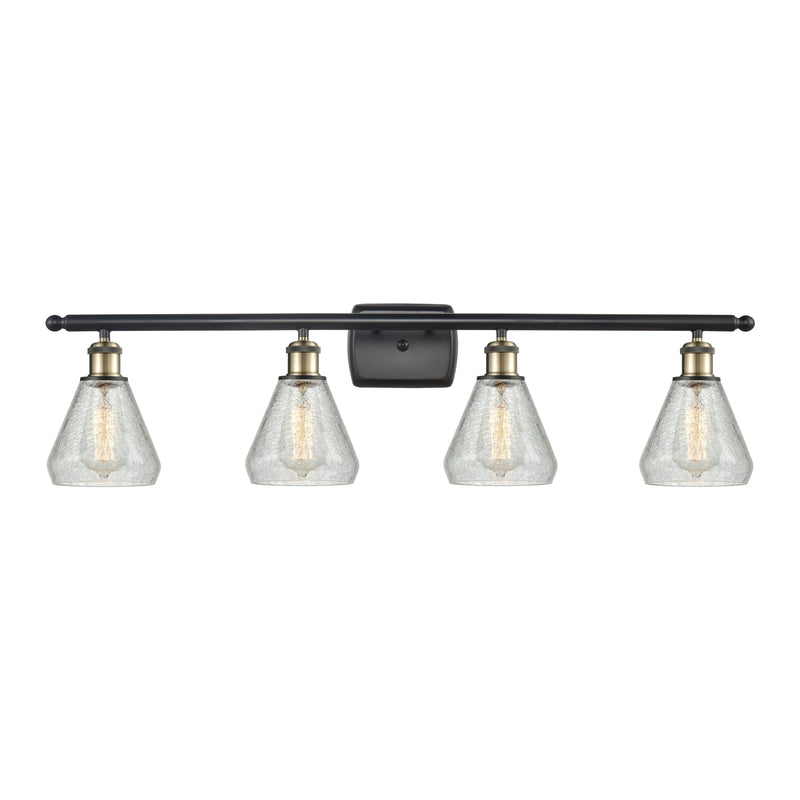 Conesus Bath Vanity Light shown in the Black Antique Brass finish with a Clear Crackle shade