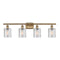 Cobbleskill Bath Vanity Light shown in the Brushed Brass finish with a Clear shade