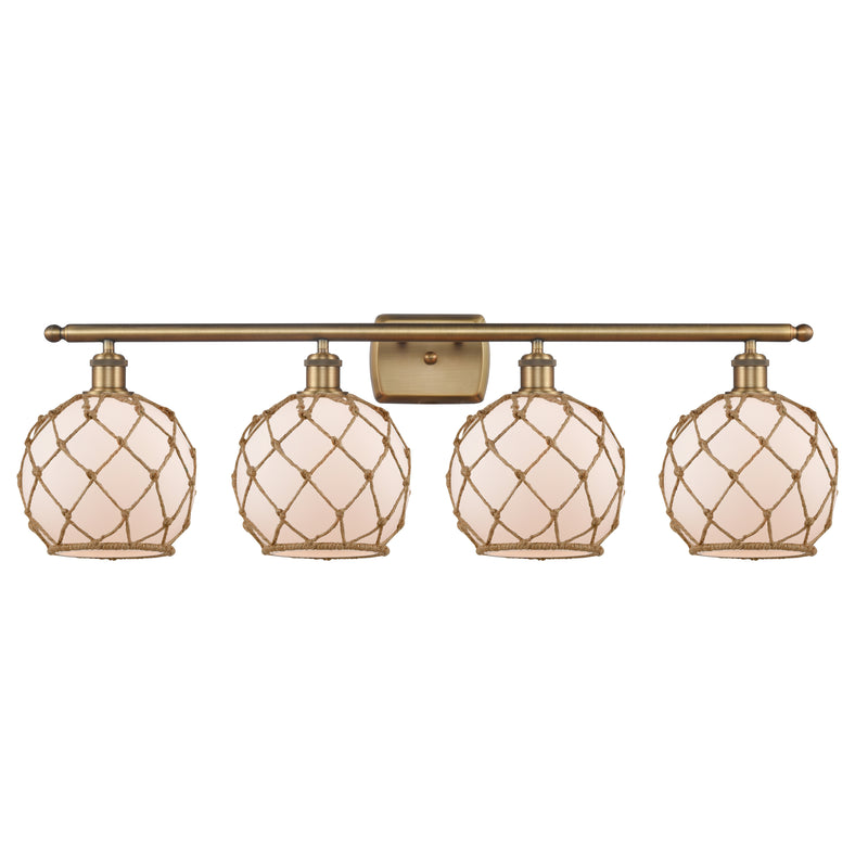 Farmhouse Rope Bath Vanity Light shown in the Brushed Brass finish with a White Glass with Brown Rope shade