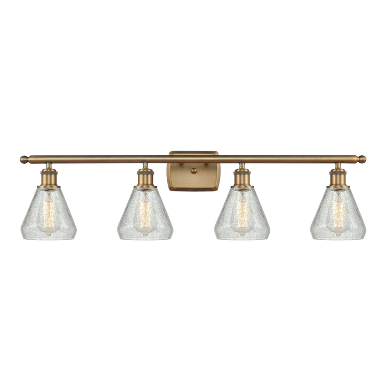 Conesus Bath Vanity Light shown in the Brushed Brass finish with a Clear Crackle shade