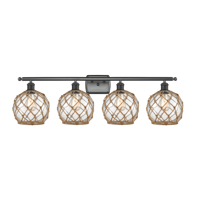 Farmhouse Rope Bath Vanity Light shown in the Matte Black finish with a Clear Glass with Brown Rope shade